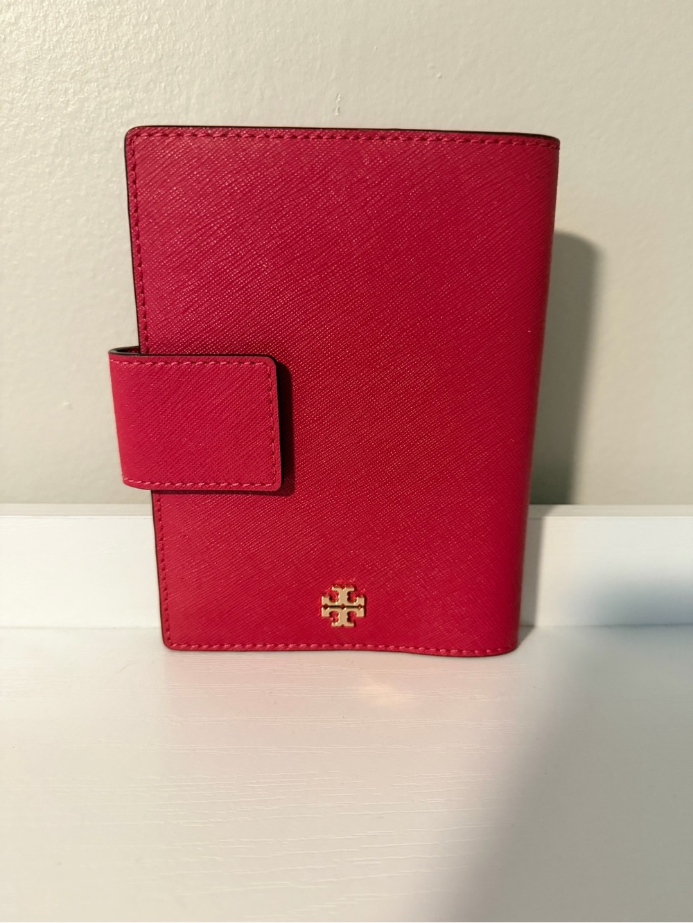 Tory Burch Pink Saffiano Leather Card & Passport Organizer with Gold Logo